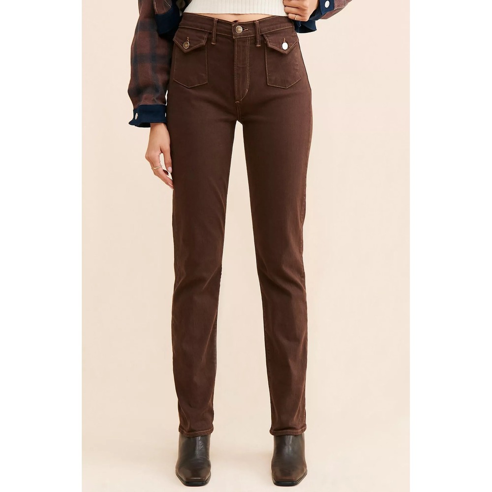 Joes Jeans High Rise Straight Leg Utility Pants Brown Front Flap Pocket